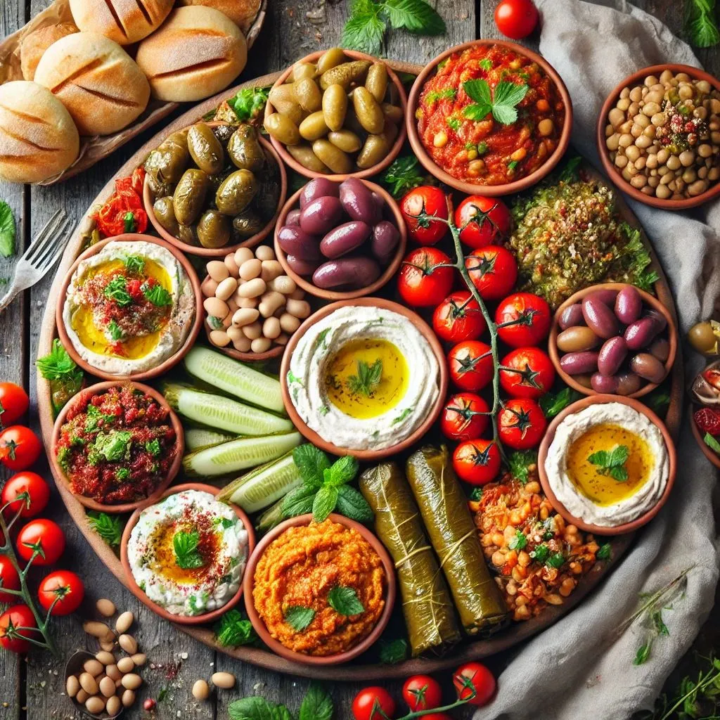 بشقاب مزه (Mezze) به سبک یونانی و لبنانی |